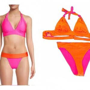 Milly Scala Gloss Two-Tone Knotted Triangle Bikini Top